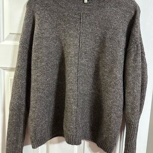 Brown Crewneck Sweater with Relaxed Fit and Ribbed Neckline